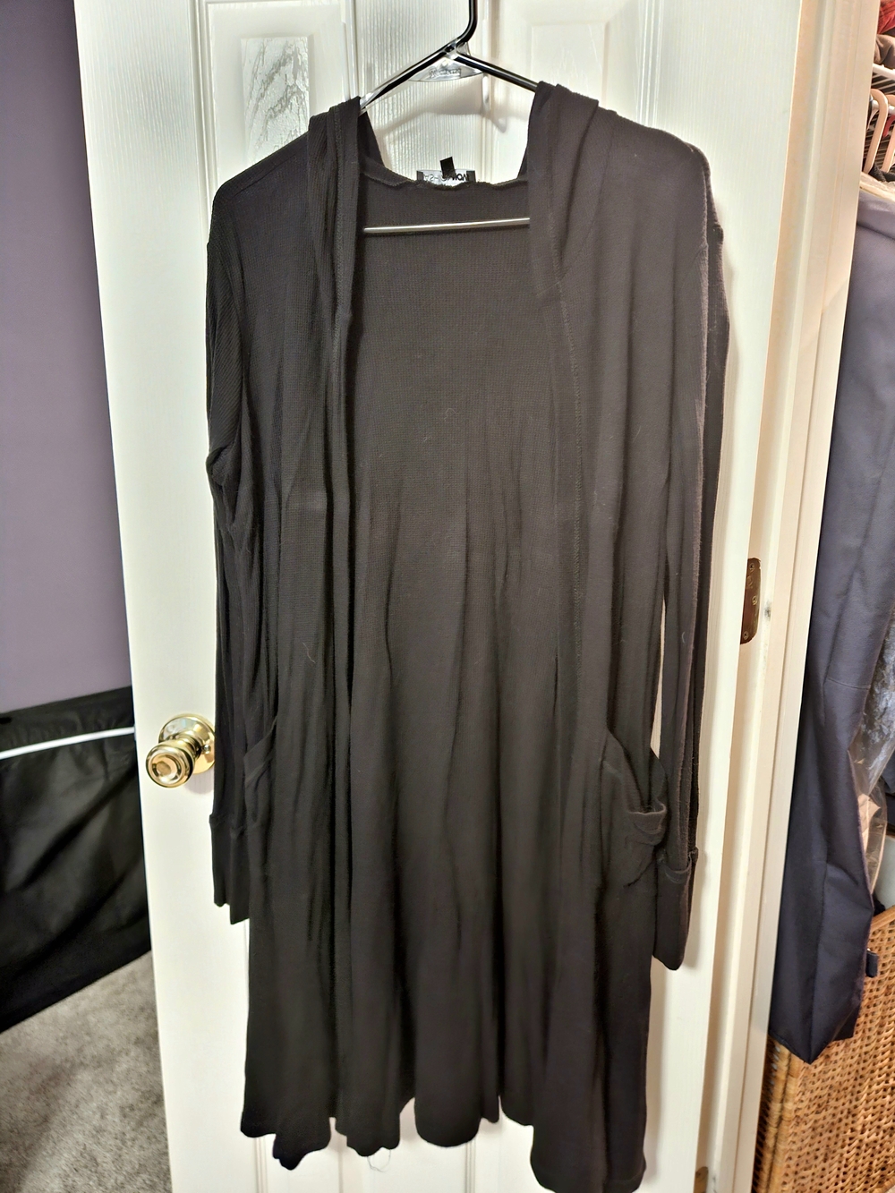 Black Long Hooded Open Cardigan